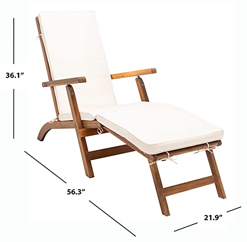 SAFAVIEH Outdoor - Palmdale Chaise Lounge Chair - Brown & Beige - Solid Wood with Cushion - Deck-Chair Design - Ideal for Patio, Poolside, Backyard, 21.9"W x 56.3"D x 36"H (PAT7015C)