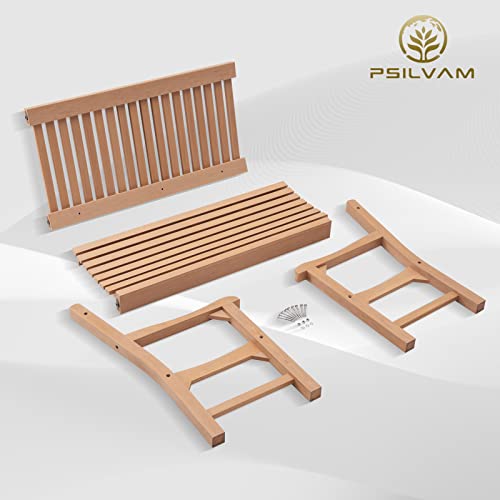 Psilvam 2-Person Outdoor Bench with 700 Lbs Weight Capacity, Poly Lumber Weatherproof Garden Bench Seating for Porch, Balcony and Park, All-Weather Patio Bench Furniture (Teak)
