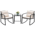 Devoko 3 Piece Rocking Bistro Set Wicker Patio Outdoor Furniture Porch Chairs Conversation Sets with Glass Coffee Table (Beige)
