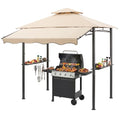 CHARMELEON 8x8 FT Grill Gazebo, Grill Canopy with Big Awning&2 Side Shelves&6 Hooks&Bottle Opener, Powder-Coated Steel BBQ Shelter for Patio Backyard Outdoor Grilling-Beige
