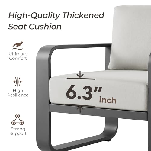 CHITA Outdoor Furniture Set 4 Piece, 5-Seats Patio Conversation Set with 6.3in Thick Cushions & 100% Aluminum Frame & Coffee Table, Modern Outdoor Patio Furniture Sofa Set for Poolside, Deck, Balcony
