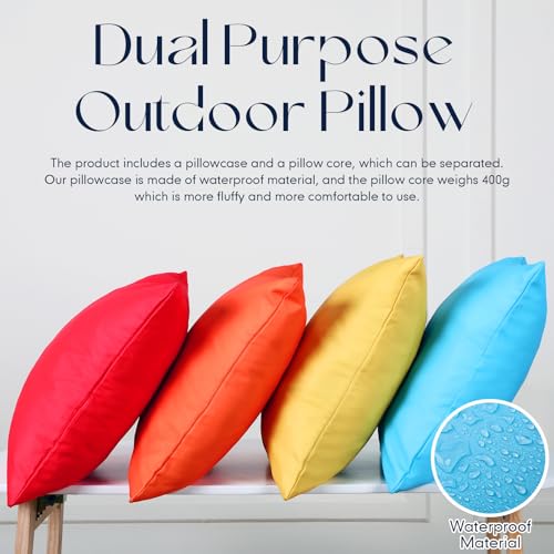 Colingmill 4 Set Waterproof Colorful Outdoor Throw Pillow Covers with 4 Pillow Inserts 18 x 18 Inch Picnic Decorative Waterproof Throw Cushion for Home Sofa Couch Patio