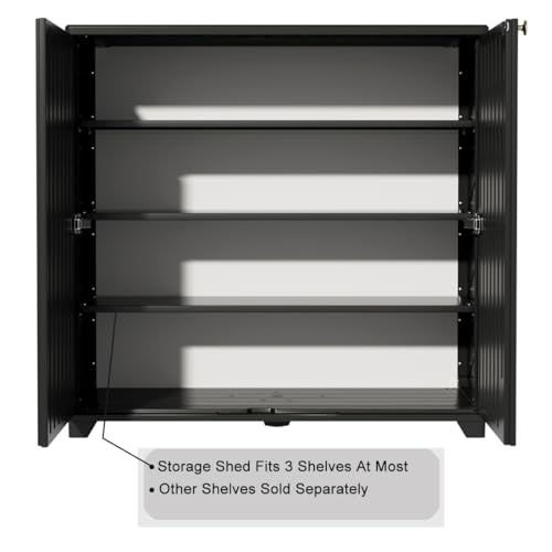 KINYING Outdoor Storage Cabinet Waterproof with 2 Shelves, 60 Gallon Resin Storage Shed for Patio/Garden/Backyard, Outdoor Storage Box for Cushions,Garden Tools and Pool Supplies,Black