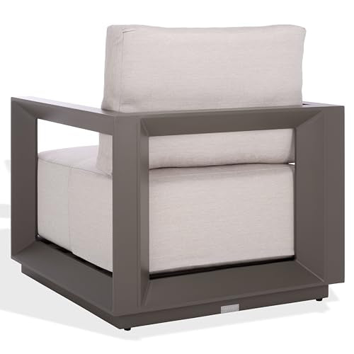 SAFAVIEH Couture Outdoor Patio Furniture Collection - Donaldo Accent Chair, Dark Grey Aluminum Frame with Beige Cushions, Fully Assembled (CPT4010A)
