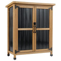 Ketive Outdoor Storage Cabinet, Wood & Metal Small Garden Tool Storage Cabinet with Weather-Resistant Asphalt Roof, Double Lockable Doors & Removable Shelves for Porch, Patio, Garden, Backyard