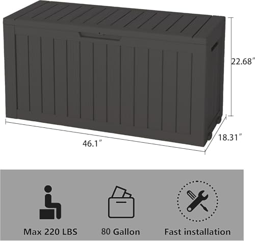 NBYSGO Outdoor Storage Box, Resin Deck Boxes Indoor and outdoor, Waterproof Storage Box Lockable Lid (Black, 85 Gallon)