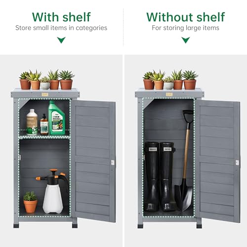HABAU Outdoor Storage Cabinet, Potting Bench Table with Metal Tabletop & Shelves, Wooden Planting Workstation for Patio Garden, Weatherproof