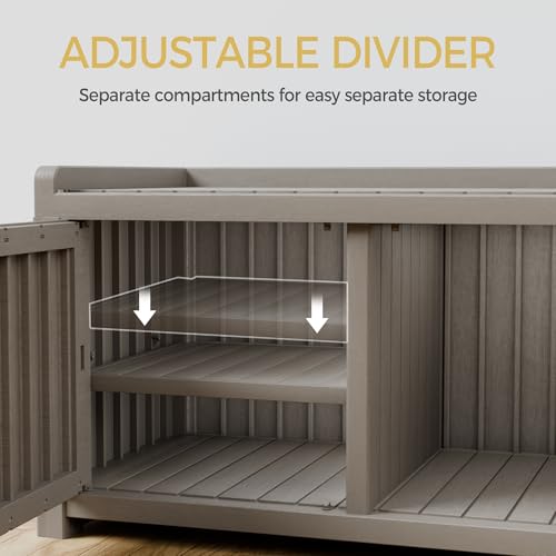 Trygoal Storage Bench - Waterproof Resin Shoe Bench with Adjustable Shelves - Indoor & Outdoor Use, 2 Doors Entryway Bench with Hidden Storage Space - Storage Cabinet for Bedroom, Hallway, Grey