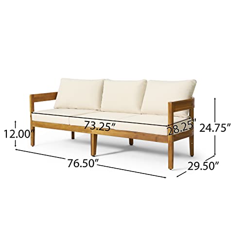 Brooklyn Outdoor 3 Seater Sofa with Cushions - Acacia Wood - Teak/Beige