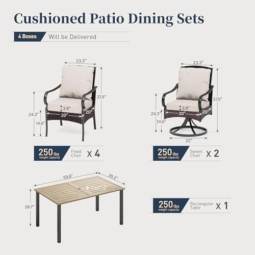 SUNSHINE VALLEY 7 Piece Patio Dining Sets for 6, Outdoor Table and Chairs with Cushioned Wicker Swivel & Leg Patio Dining Chairs & Wood-Like Dining Table, Outdoor Dining Sets for Lawn Garden Backyard