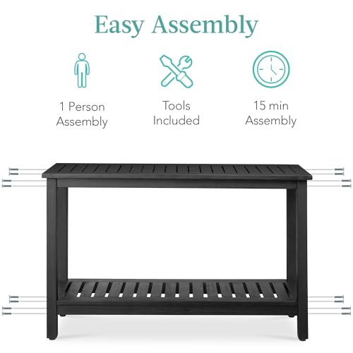 Best Choice Products 48in 2-Shelf Eucalyptus Wooden Console Table Indoor Outdoor Multifunctional Buffet Bar Storage Organizer w/Foot Sliders - Black
