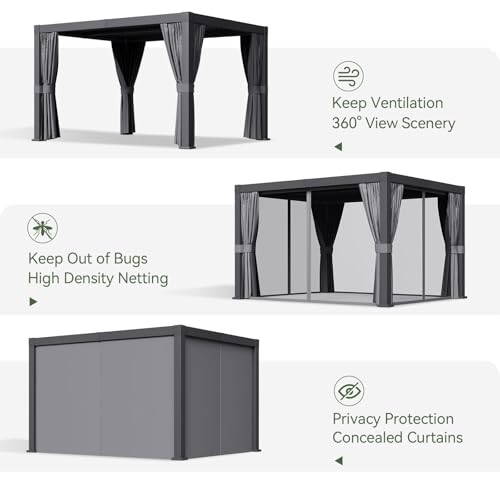 Aoxun Louvered Pergola 10' x 12' Outdoor Aluminum Pergola with Adjustable Top for Decks, Gardens and Backyards, Gray