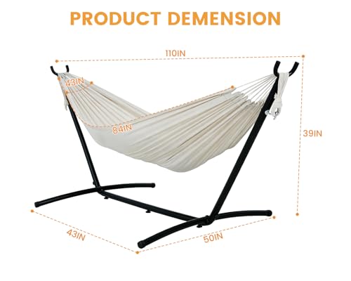 Lazy Daze Portable Hammock with Stand, Free Standing Hammocks for Indoor Outdoor Patio Yard, Has a Carrying Bag and Pillow, 9ft Steel Hamacas Heavy Duty 2 Person Amaca 450 lbs Capacity(White)