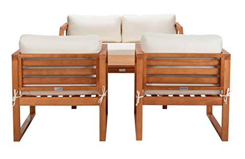 SAFAVIEH Outdoor DREN Natural Brown 4-piece Set - Beige Seat Cushions Included