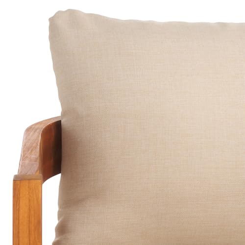 SAFAVIEH Outdoor - Owen 3-Seat Sofa - Natural & Taupe - Solid Wood with Cushion - Mid-Century Coastal Slatted Design - Ideal for Patio, Deck, Porch, Backyard, 15" Seat Height (PAT7091A)