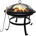 Gas One 22 in Outdoor– Wood Burning Fire Pit with Mesh Lid and Fire Picker – Durable Alloy Steel Fire Pits for Outside – Small Fire Pit for Backyard, Porch, Deck, Camping, BBQ