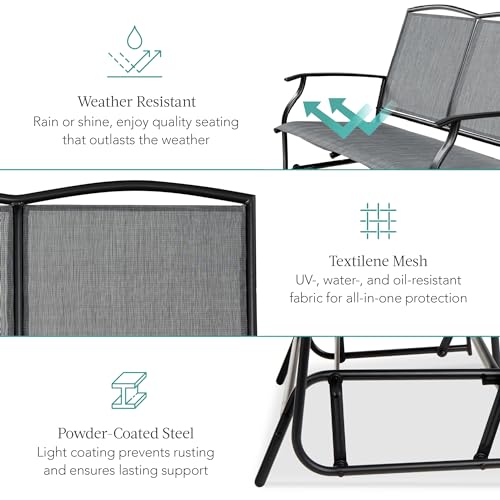 Best Choice Products 2-Person Outdoor Patio Swing Glider Steel Bench Loveseat Rocker for Deck, Porch w/Textilene Fabric, Steel Frame - Gray
