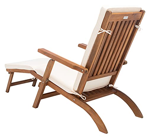 SAFAVIEH Outdoor - Palmdale Chaise Lounge Chair - Brown & Beige - Solid Wood with Cushion - Deck-Chair Design - Ideal for Patio, Poolside, Backyard, 21.9"W x 56.3"D x 36"H (PAT7015C)