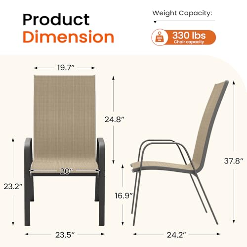 JEAREY Patio Dining Chairs Set of 4, Outdoor Stackable Dining Furniture Set, All Weather Dining Set for Lawn, Garden, Poolside, Beige