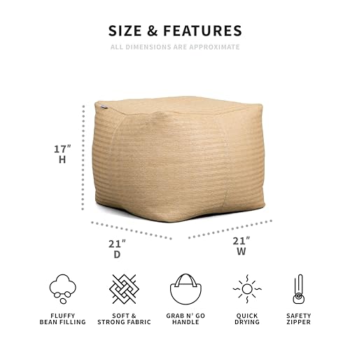 Big Joe Square Ottoman Weatherproof Bean Bag Footrest, Natural Basket Weave, Breathable Weather Resistant Fabric, 2 feet