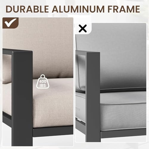 VONZOY Outdoor Loveseat with Coffee Table Small Furniture Aluminum Patio Love Seat Couch Outdoor Chairs with 4" Cushion Loveseats Sofa for Poolside,Balcony,Deck,Yard