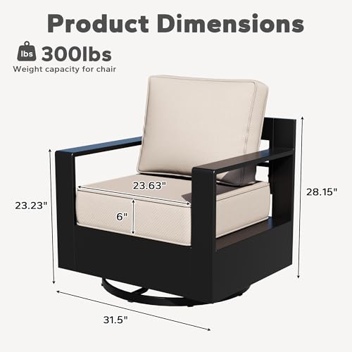 Qsoer Aluminum Patio Swivel Chair - Outdoor Swivel Rocking Chair with 6" Thick Removable Cushions, All-Weather Metal Frame, Deep Setting for Garden, Poolside and Porch
