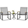 Shintenchi 3 Piece Outdoor Rocking Bistro Set, Textilene Fabric Small Patio Furniture Set, Front Porch Rocker Chairs Conversation Set with Table for Lawn, Garden, Balcony, Poolside (Light Gray)