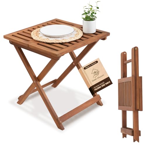 GREEN ALLUVIUM Folding Wooden Side Table – Premium Portable Foldable Table for Outdoor & Indoor Use, Patio, Camping & Small Spaces – Perfect with Adirondack Chairs – Golden Teak Finish