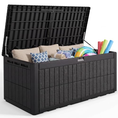 Quictent 220 Gallon Resin Deck Box, Weatherproof Waterproof Outdoor Storage Bench, Heavy Duty UV Resistant Lockable Container for Garden, Pool Supplies, Patio Cushions & Furniture Accessories