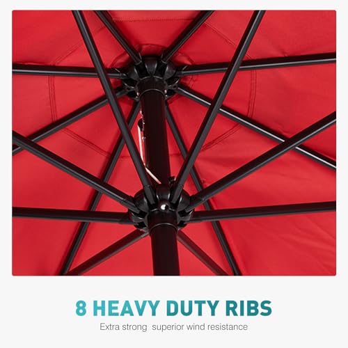 OLIXIS 9ft Patio Umbrella with Tilt and Crank Button & 8 Sturdy Ribs Waterproof, 9 feet Patio Table Umbrella Perfect for Poolside, Terrace, Beach and Outdoor Restaurant, Red