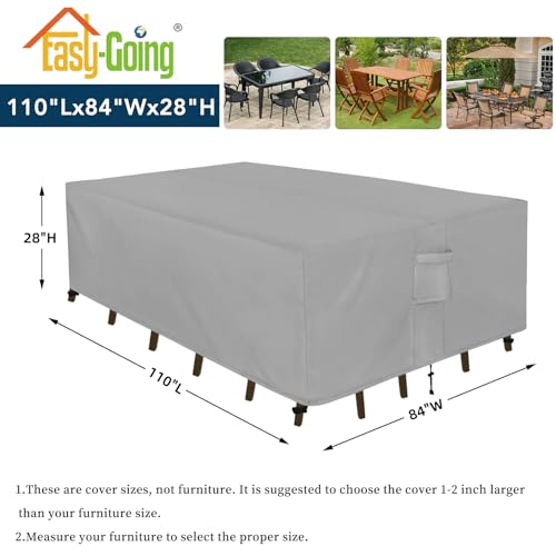 Easy-Going Rectangle Patio Furniture Cover Waterproof Outdoor Dining Table and Chair Cover Anti-UV Outside Sectional Sofa Set Covers (110"L x 84"W x 28"H, Grey)
