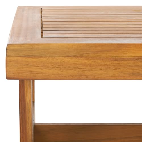 SAFAVIEH Outdoor - Lynn Coffee Table - Natural - Solid Wood - Modern Slatted Design - Ideal for Patio, Deck, Porch, Backyard, 39.4" W x 24.4" D x 11.2" H (PAT7330A)