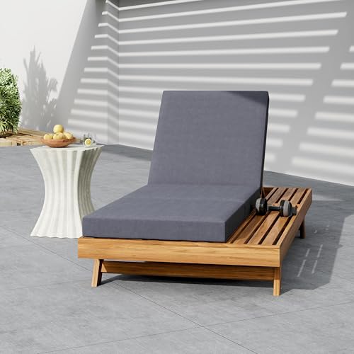 Christopher Knight Home Kayes Acacia Wood Chaise Lounge with 4'' Triple Folds Cushion, Outdoor 79'' Patio Recliner Chair with 4-Position Adjustable Backrest, Sun Lounger for Backyard, Teak+Dark Gray