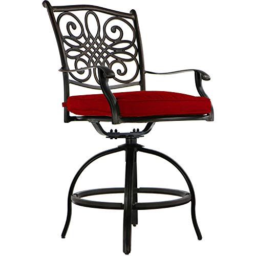 Hanover Traditions 5-Piece Outdoor Dining Set in Red with Four Swivel Chairs and a 56 In. Cast-top Table, Patio Dining Set for 4 for Backyard, Deck, Porch, Patio