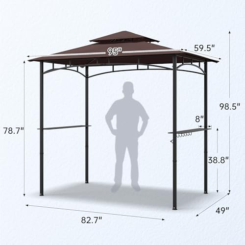 Murago 8x5 Grill Gazebo, BBQ Gazebo for Outdoor Grill, All Weather BBQ Canopy with 2 Shelves and Utensil Organizer, Steel Frame with Bottle Opener for Patio, Backyard, Grilling, Brown