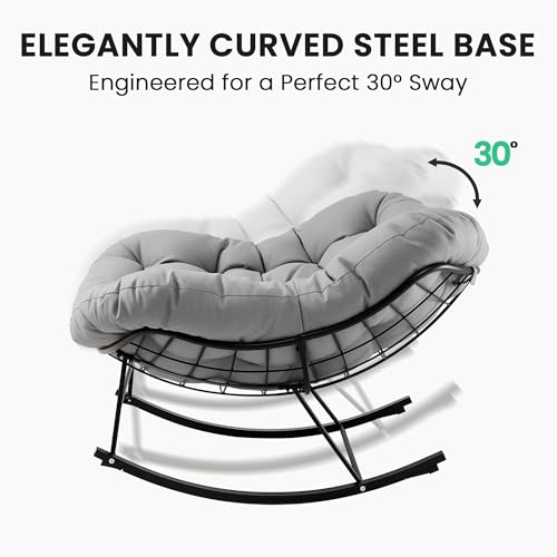 JEAREY Outdoor Papasan Rocking Chair, Oversized Patio Rocker, Comfy Egg Chair for Bedroom, Living Room, Garden, Porch, Lawn, Grey