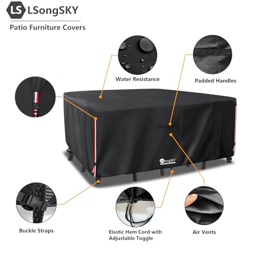 LSongSKY Outdoor Furniture Covers Waterproof,600D Heavy Duty Patio Furniture Covers for 6/7/8 PCS Sets Sectional Sofa Couch Rocking Swivel Chairs Ottomans Coffee Table,111L x 74W x 28H inch Black