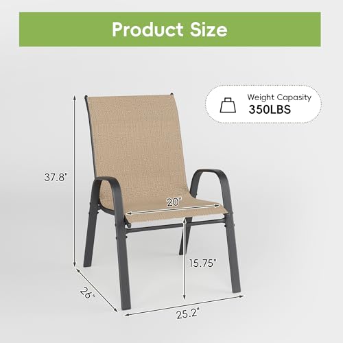 Redpick Patio Chairs Set of 4, Outdoor Dining Chairs Stackable for All Weather, Breathable Metal Modern Outside Furniture Chair for Pool Side, Garden, Backyard Deck, Brown
