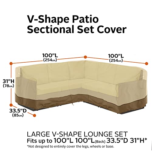 Classic Accessories 55-882-011501-RT Veranda Patio V-Shaped Sectional Sofa Cover, 100" L (on Each Side) Large, Pebble/Bark/Earth, Patio Furniture Covers