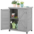 Outdoor Storage Cabinet & Potting Bench Table with Metal Top, Wooden Patio Furniture, Garden Workstation (Classic Grey, 36x31x17in)