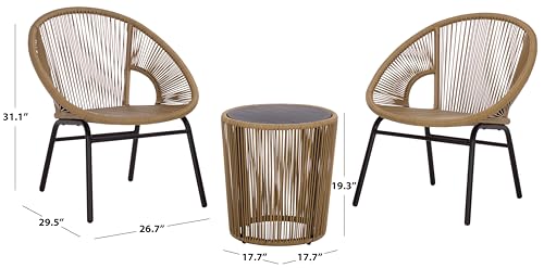SAFAVIEH Outdoor Patio Furniture Collection – Otto Natural Rattan & Black 3-Piece Set, Modern Rope Chairs & Matching Table (PAT7549A)