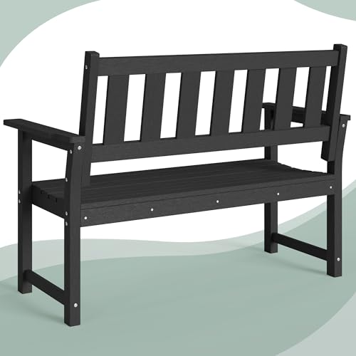 ACUEL 50" Poly Lumber Outdoor Bench, 2-Person HDPE Weatherproof Patio Garden Bench with 800 lbs Weight Capacity, Multi-Purpose Design Ideal for Porch, Backyard, Lawn, Park, Balcony and School (Black)