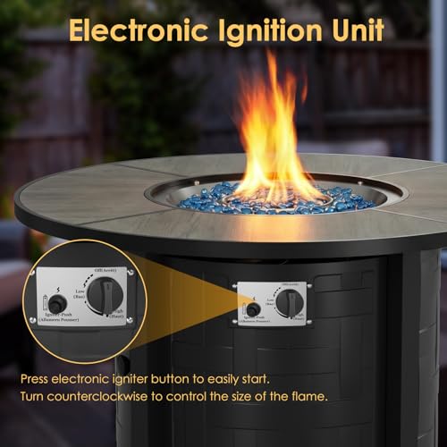 TLGREEN Propane Fire Pit Table 42 Inch Round – 50,000 BTU Outdoor Fire Pit with Lid, Converts to Patio Coffee Table, Certified, Includes Waterproof Cover & Blue Fire Glass(Grey)