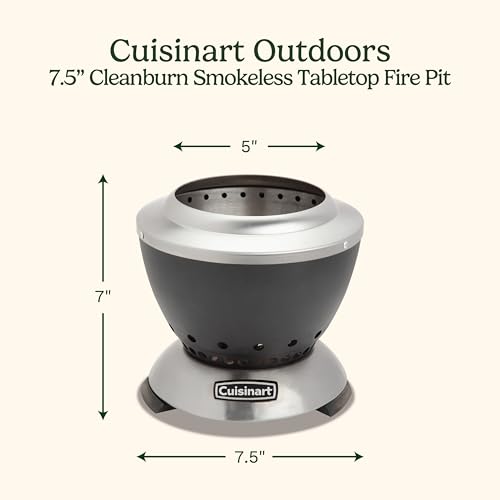 Cuisinart Cleanburn Smokeless Tabletop Fire Pit, 7.5” Lightweight Portable Smokeless Fire Pit with Removable Base for Ash & Carry Bag, Small Outdoor Heater for Patio, Camping & RV, Portable Heater