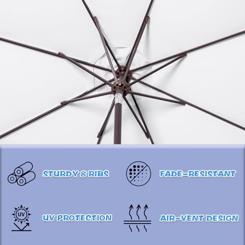 Funsite 9Ft Elegant Valance Patio Umbrella, Outdoor Umbrellas for Patio with Tilt and Crank Systerm, Table Umbrella for Outdoors, Poolside,Beach, Backyard, White