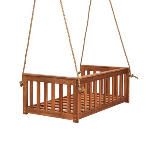 East Green Charleston Outdoor Daybed Swing with Ropes - Crib Size Porch Swing Bed Made from Acacia Wood in Natural Finish