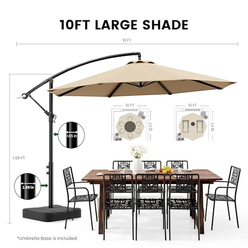 OLILAWN Cantilever Offset Patio Umbrellas, Outdoor 10 feet Large Patio Umbrella with Base Included, Upgraded Yarn-dyed Fabric Shade, Sturdy 8 Rids, 360 Degree Rotation & Easy Tilt Adjustment, for Resort Courtyard Hotel Leisure Zone Commercial Leisure Terr