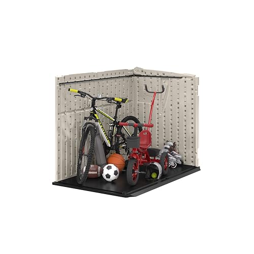 Suncast 5.9 ft. x 3.7 ft Horizontal Stow-Away Storage Shed - Natural Wood-Like Outdoor Storage for Trash Cans and Yard Tools - All-Weather Resin, Hinged Lid, Reinforced Floor - Made in The USA