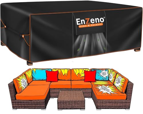 Enzeno Patio Furniture Set Cover,Outdoor Sectional Sofa Couch Set Covers Waterproof,Garden Dining Table Chair Set Cover Outside Rectangular Heavy Duty Weatherproof 110" L x 82" W x 28" H Black