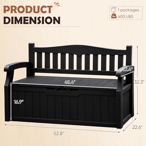 JUMMICO 80 Gallon Resin Outdoor Storage Bench, Large Deck Box with Armrest, Lockable&Waterproof for Garden, Home, Patio, Pools (Black, 80 Gallon)